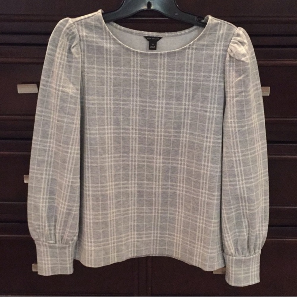 Ann Taylor Plaid Puff Sleeve Top